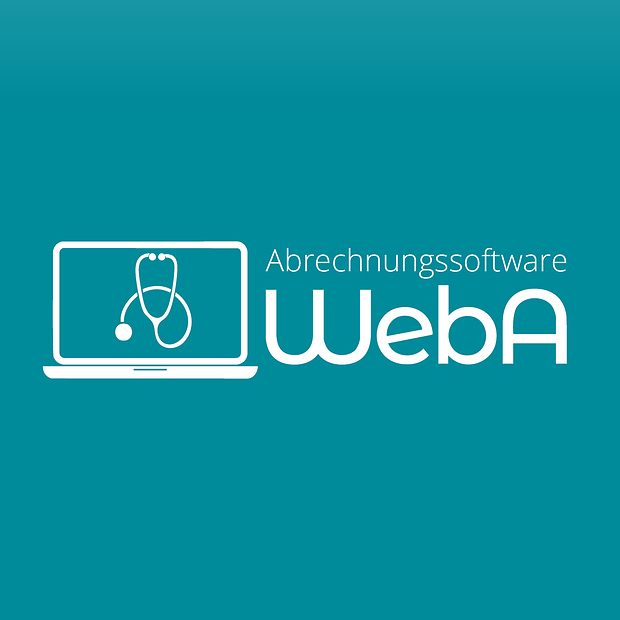 Logo mit Stethoskop und Bildschirm links und Schriftzug Abrechnungssoftware WebA rechts