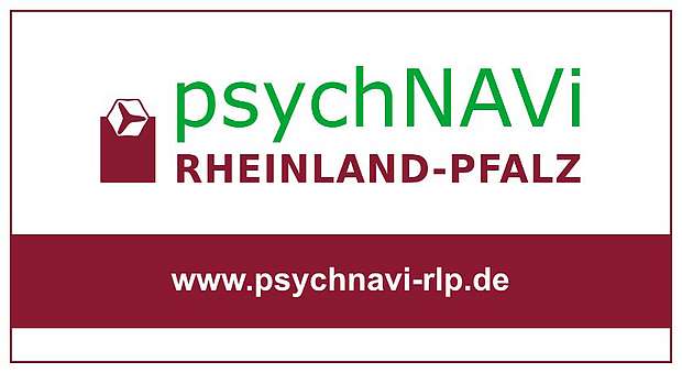 Logo psychNAVi Rheinland-Pfalz mit Ventilator auf Säule links, Schriftzug rechts & Webadresse unten